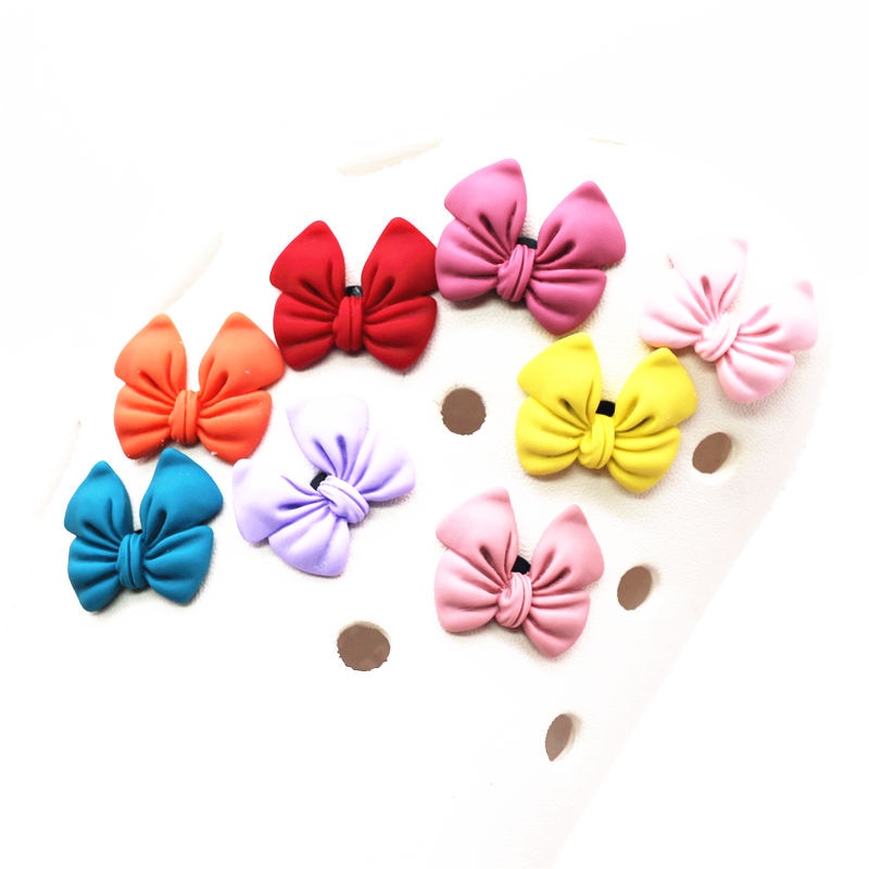Novelty 1pcs Bowknot Clog Croc Charms Red Blue Pink Yellow Purple BOW PVC Shoe Accessories Decorations for Couples Kids Gifts