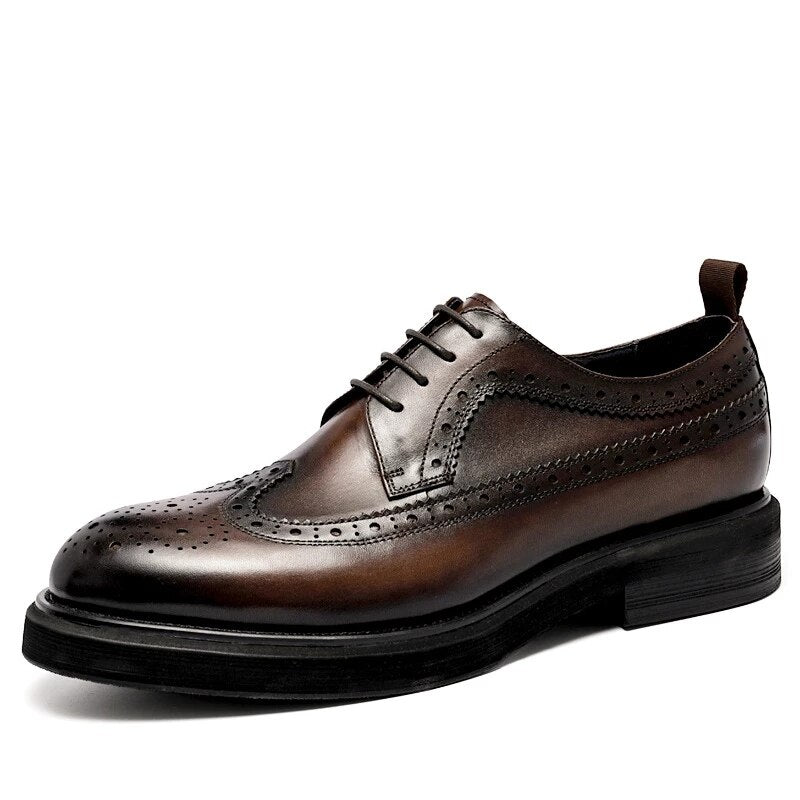 Men Casual Leather Shoes Fashion Classic Brogues Luxury Genuine Leather Handmade Thick Heels Black Male Wedding Formal Shoes