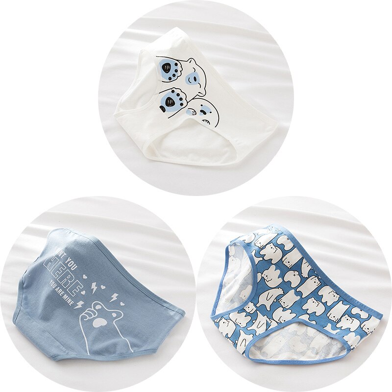 3Pcs Cotton Women&#39;s Underwear Comfortable Seamless Cartoon Polar bear Underpants Panties Solid Lingerie Mid Waist Girls Briefs