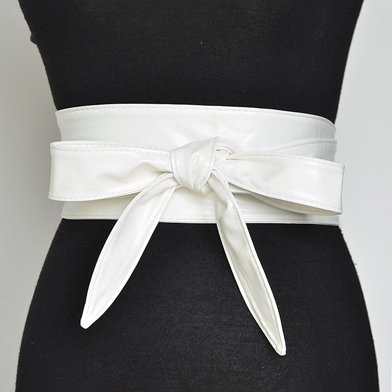 RAINIE SEAN Women Belt Leather Cummerbunds For Women Burgundy Belt For Coat Bow Self Tie Wrap Brand Ladies Fashion Belt