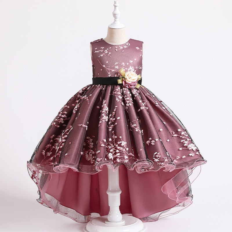 Baby Girls Flower Princess Ball Gown Party Tutu Trailing Dress For Brithday Wedding Kids Christmas Dresses Children Clothing