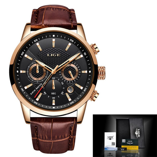 2022 LIGE Men&#39;s Watches Top Brand Luxury Men Wrist Watch Leather Quartz Watch Sports Waterproof Male Clock Relogio Masculino+Box