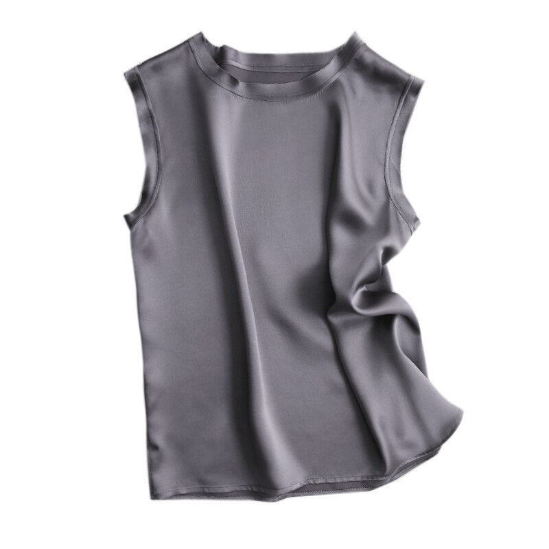 SuyaDream Women Silk Tanks 100%Real Silk Satin Sleeveless Solid Tank Tops 2021 Summer Elegent Vests