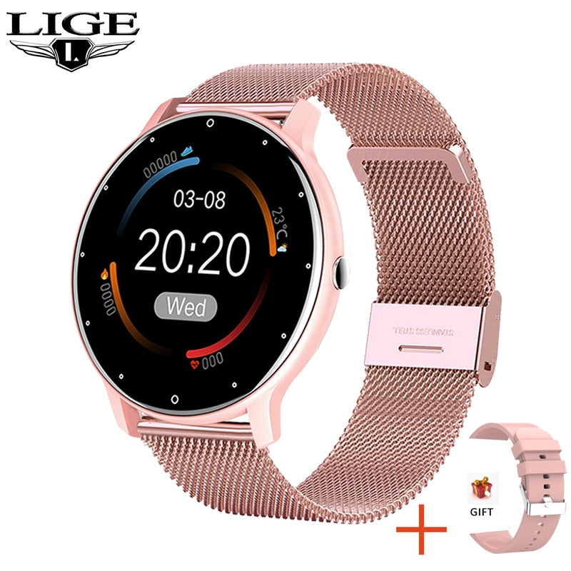 LIGE 2021 Smart watch Ladies Full touch Screen Sports Fitness watch IP67 waterproof Bluetooth For Android iOS Smart watch Female