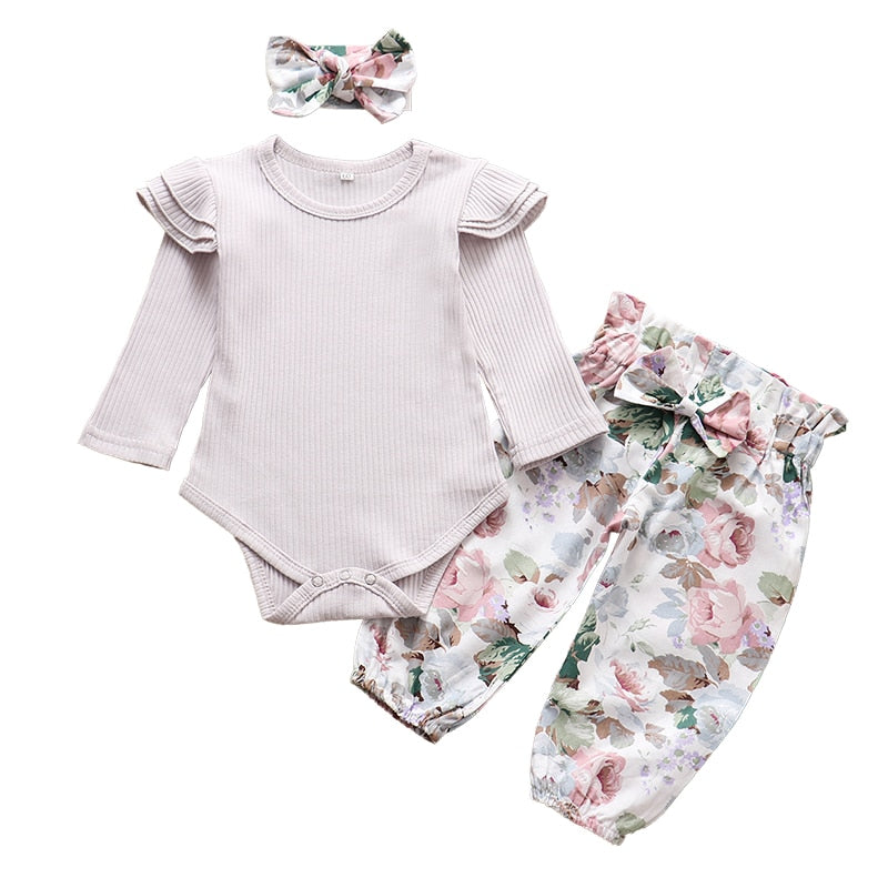 Autumn Baby Girl Clothes Sets Fashion Toddler Outfits Long Sleeve Tops Flower Pants Headband Cute 3Pcs Newborn Infant Clothing