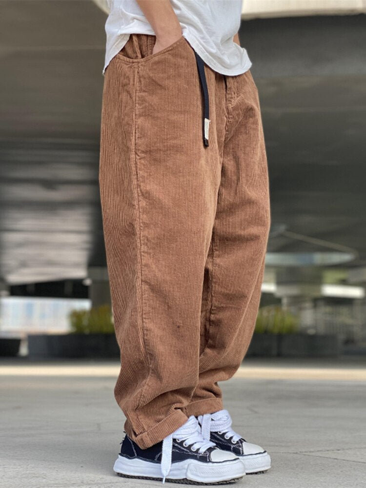 2022 Japanese Streetwear Corduroy Casual Straight Pants Harajuku Cargo Pants Kpop Korean Fashion Hip Hop Trousers Men Clothing