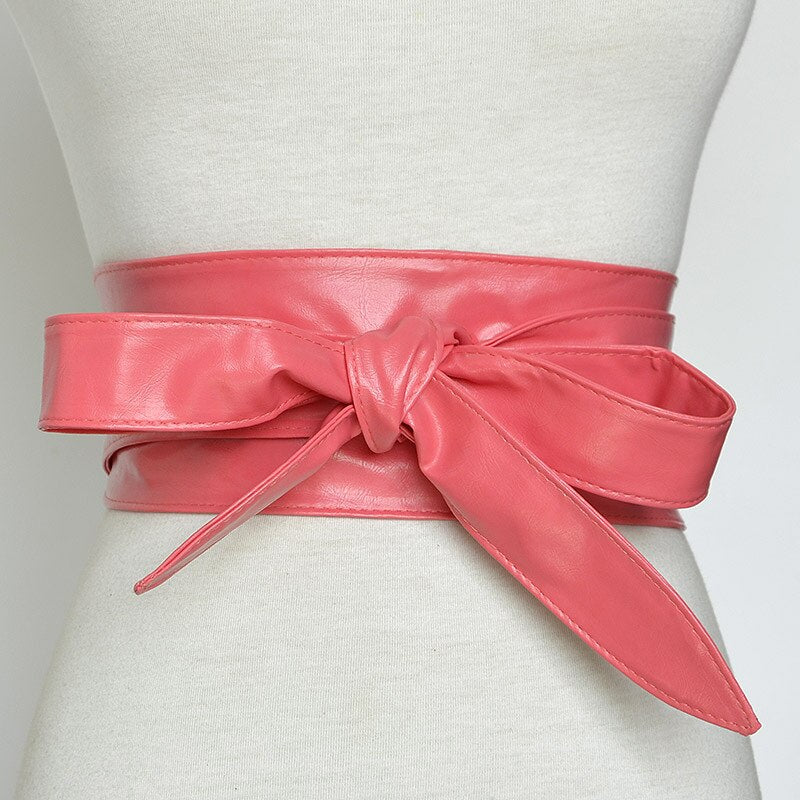 RAINIE SEAN Women Belt Leather Cummerbunds For Women Burgundy Belt For Coat Bow Self Tie Wrap Brand Ladies Fashion Belt