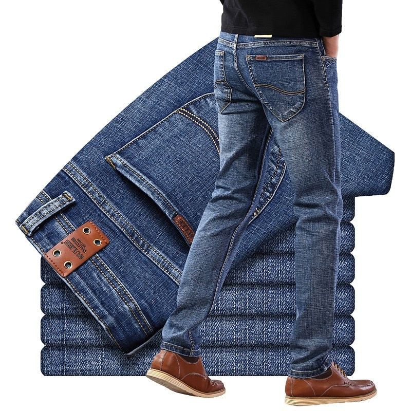 2021 New Sulee Top Brand Business Jeans Stretch Slim Denim Pants Men&#39;s Casual Full Casual  Jeans