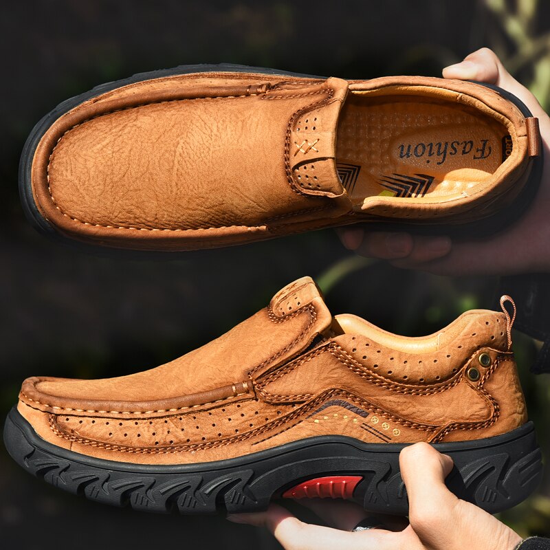 2023 New High Quality Men&#39;s Shoes 100% Genuine Leather Casual Shoes Waterproof Work Shoes Cow Leather Loafers Plus Size 38-46