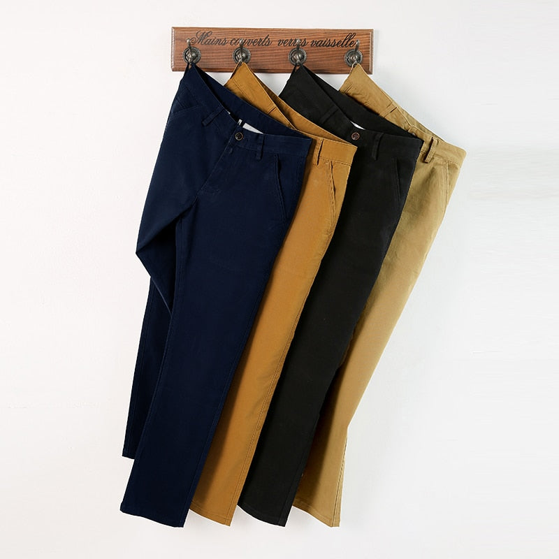 Mens Pants Cotton Casual  Stretch male trousers man long Straight High Quality 4 color Plus size pant suit  42 44 46