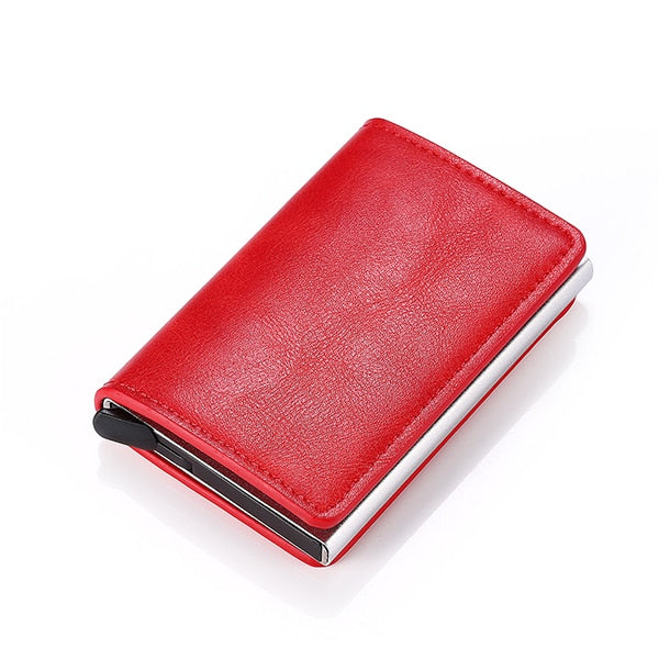 Customized 2022 Credit Card Holder Wallet Men Women RFID Aluminium Bank Cardholder Case Vintage Leather Wallet with Money Clips