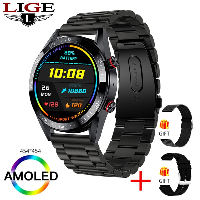 LIGE New 454*454 Screen Smart Watch Men Always Display The Time Bluetooth Call Local Music Men Smartwatch For Huawei Xiaomi +Box