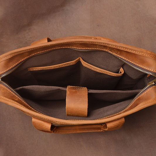 ZRCX Vintage Men Briefcase Man Handbag  Shoulder Crazy Horse Genuine Leather Bags Brown Business Fashion 14 Inch Laptop Bag