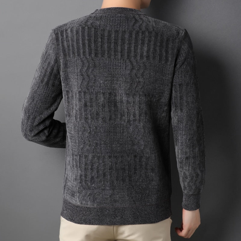 New Brand Vintage  Sweater Men Winter Fleece Thick Warm Pullovers Man Slim Fit Fashion Striped Knitted Sweater Men Clothing Y384