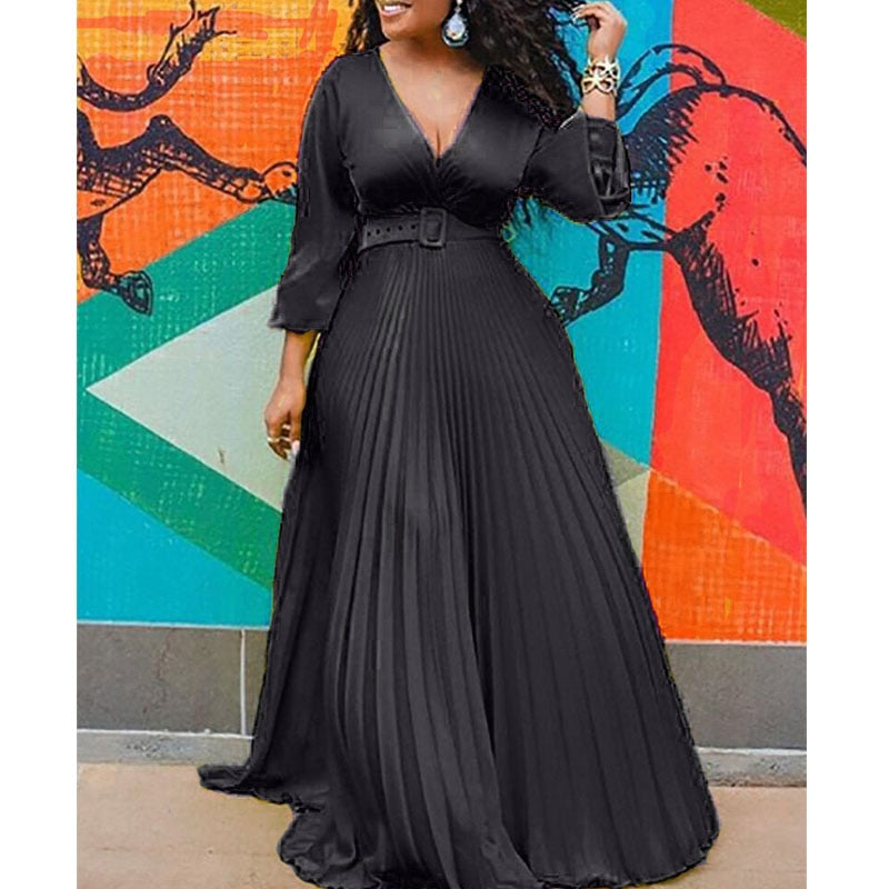 Birthday Maxi Dresses for Women Party Pleated Dress Long Sleeve High Waist Elegant Chiffon Vintage Dress Wholesale Dropshipping