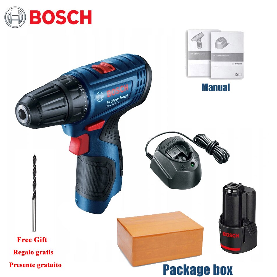 Original Bosch Electric Drill GSR 120-LI 12V Rechargeable Cordless Electric Drill Multi-function Home DIY Screwdriver Power Tool