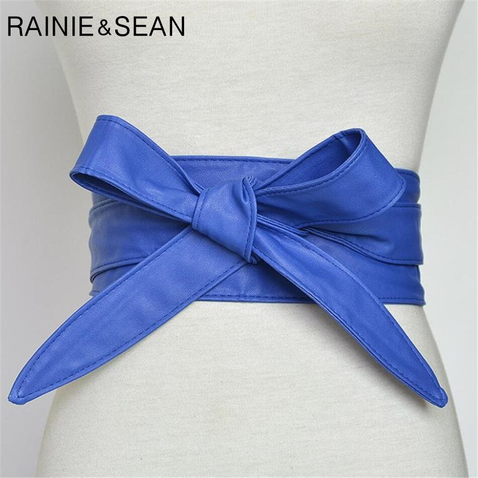 RAINIE SEAN Women Belt Leather Cummerbunds For Women Burgundy Belt For Coat Bow Self Tie Wrap Brand Ladies Fashion Belt