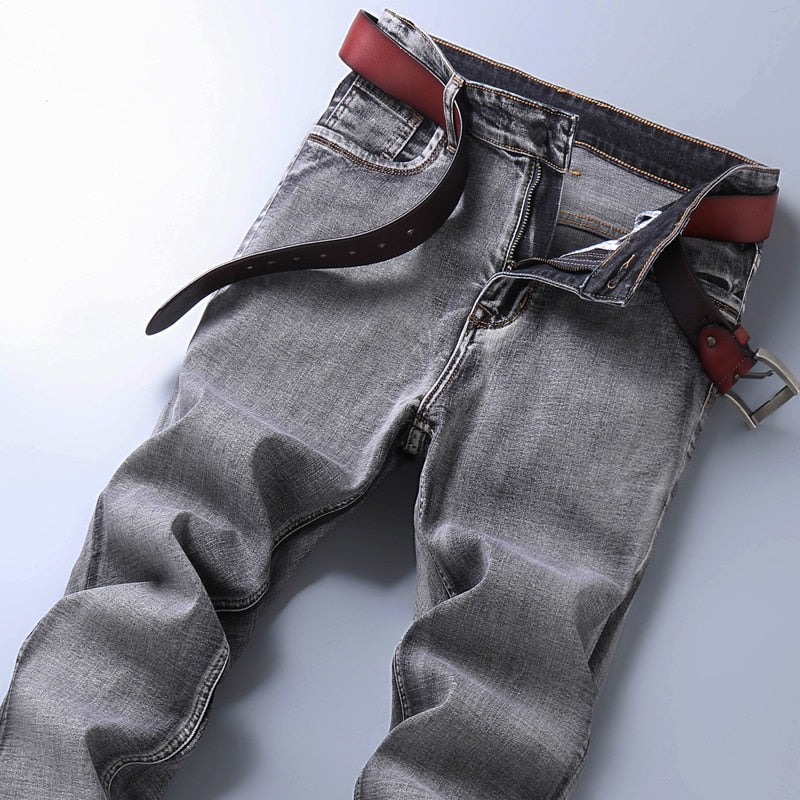 New Men Stretch Regular Fit Jeans| Best Business Casual Classic Style Fashion Denim Trousers| Male Black Blue Gray Pants  www.chishtismart.com