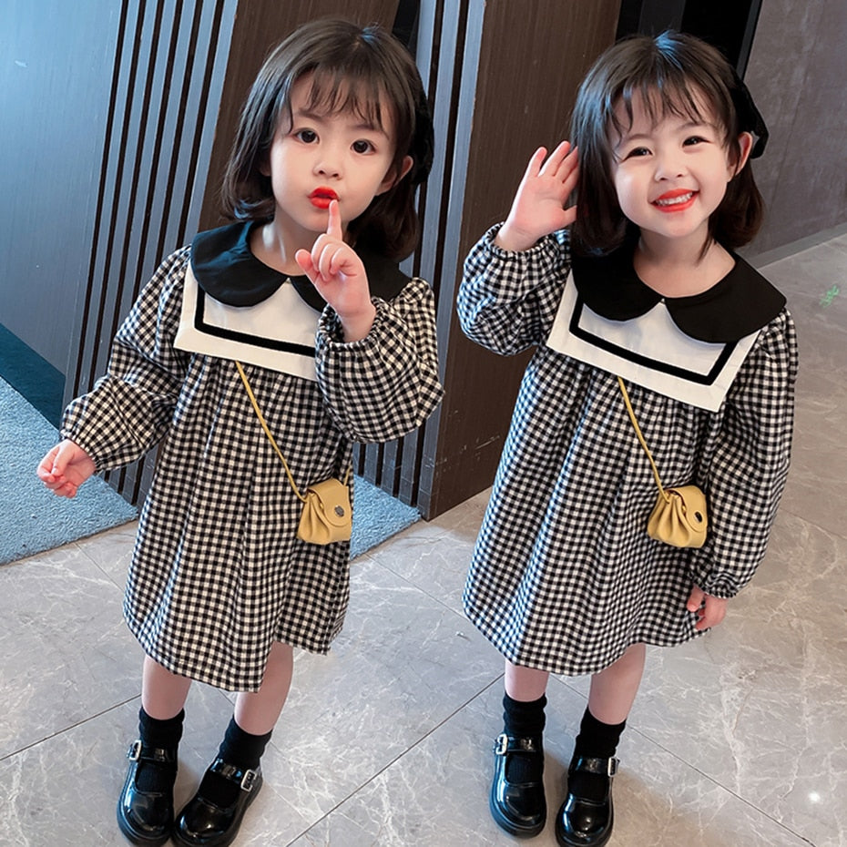 Toddler Girls Dress Plaid Pattern Girls Party Dress Casual Style Kids Dresses Spring Autumn Girls Clothing