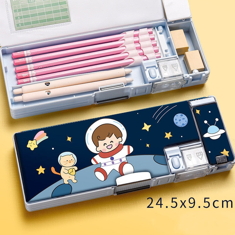 Cartoon Stationery box with pencil sharpener Plastic pencil case School storage box kid cute pen case Student pencil box gifts