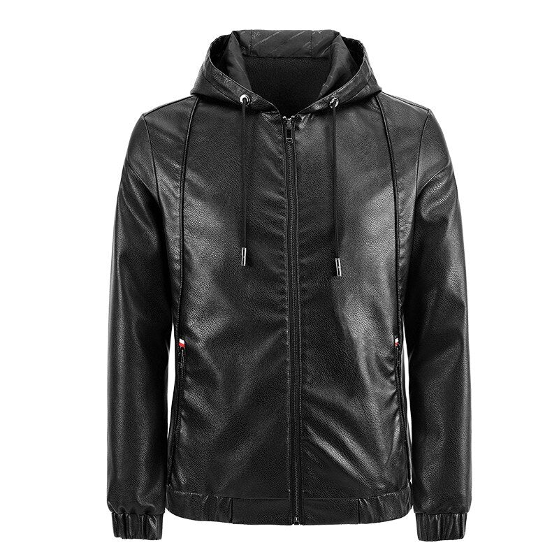 Leather Jacket Men Brand Casual Hooded Coat Autumn Spring Jackets Male Motorcycle Fashion Soild Biker PU Leather Jacket Men