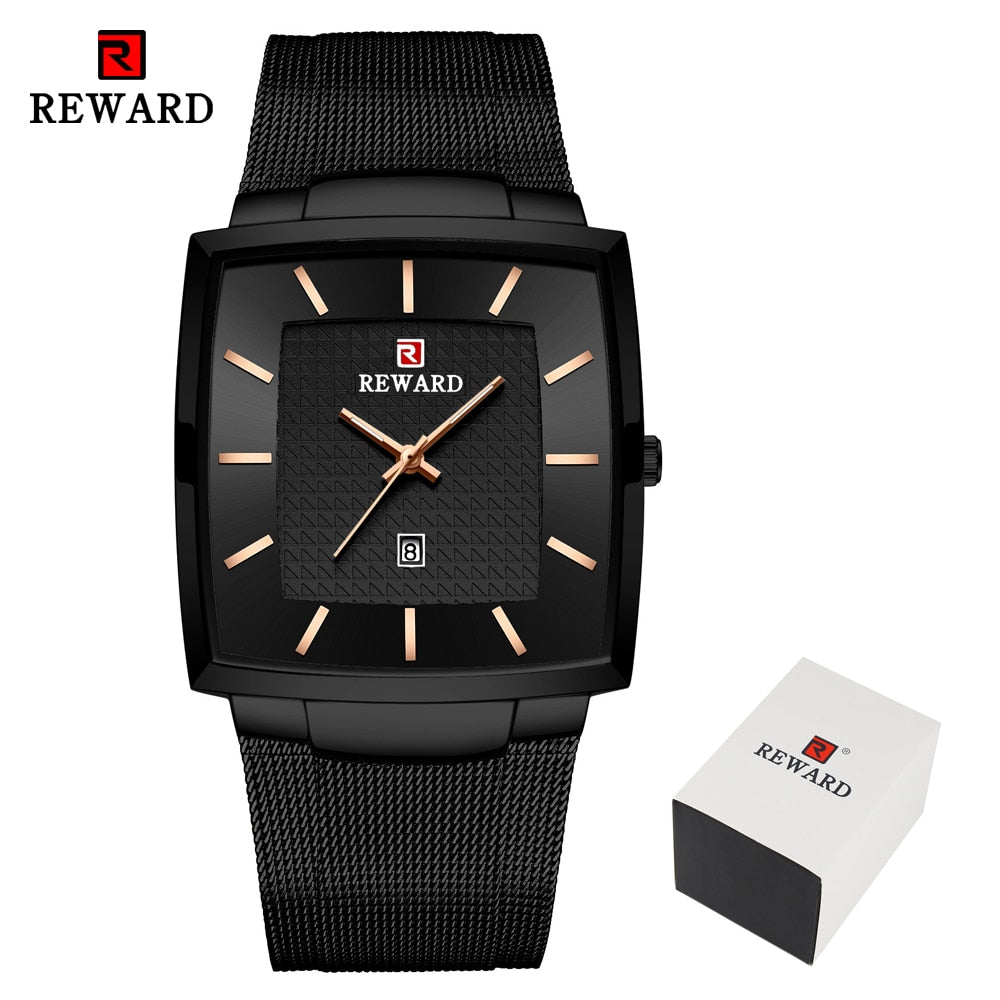 REWARD Watch Men Stainless Steel Blue Quartz Watches Male Fashion Top Brand Luxury Slim Mesh Waterproof Business Wrist Watch