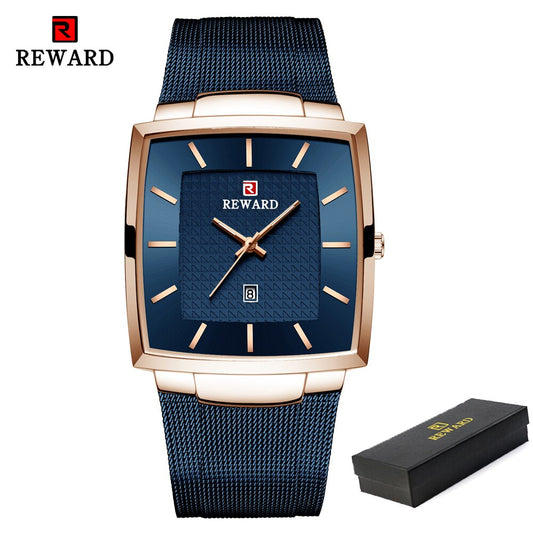 REWARD Watch Men Stainless Steel Blue Quartz Watches Male Fashion Top Brand Luxury Slim Mesh Waterproof Business Wrist Watch