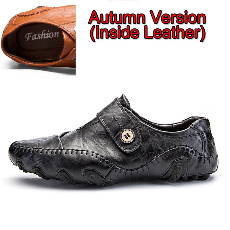 Quality Leather Shoes Men Casual Waterproof Moccasins Loafers Slip-on Shoes Breathable Male Fur Flats Sneakers Large Sizes 38-48