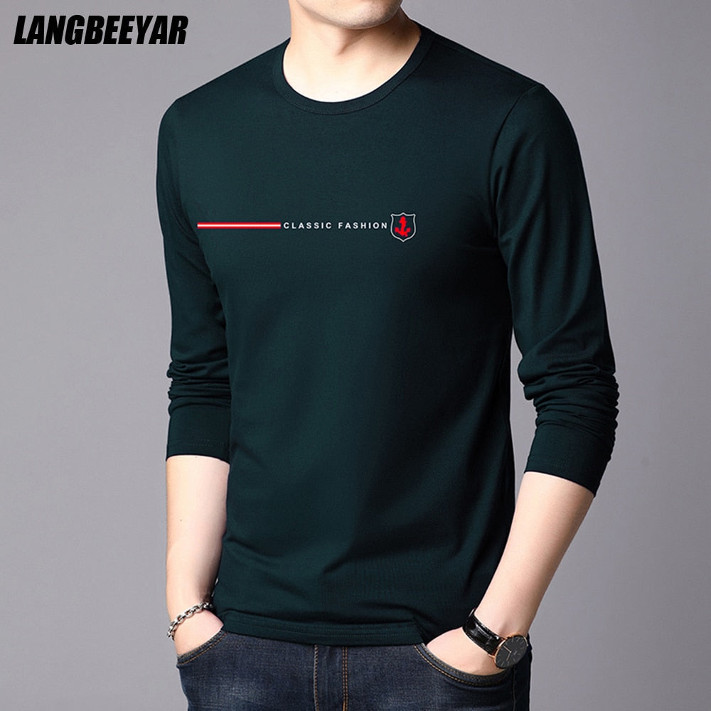 Top Quality New Fashion Brand 95% Cotton 5% Spandex t Shirt For Men O Neck Plain Slim Fit Long Sleeve Tops Casual Men Clothes