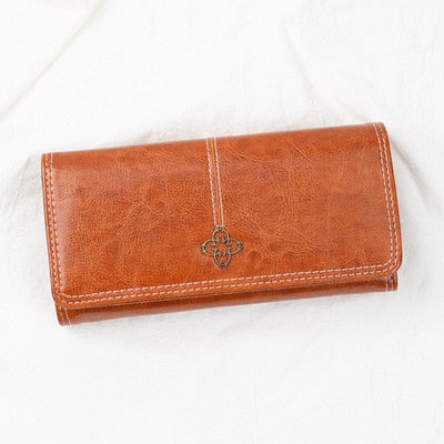 2022 New Women&#39;s Wallet Wax Oil Skin Wallet Money Bag Lady&#39;s purse Leather Bag Wallet Card Holder Portable