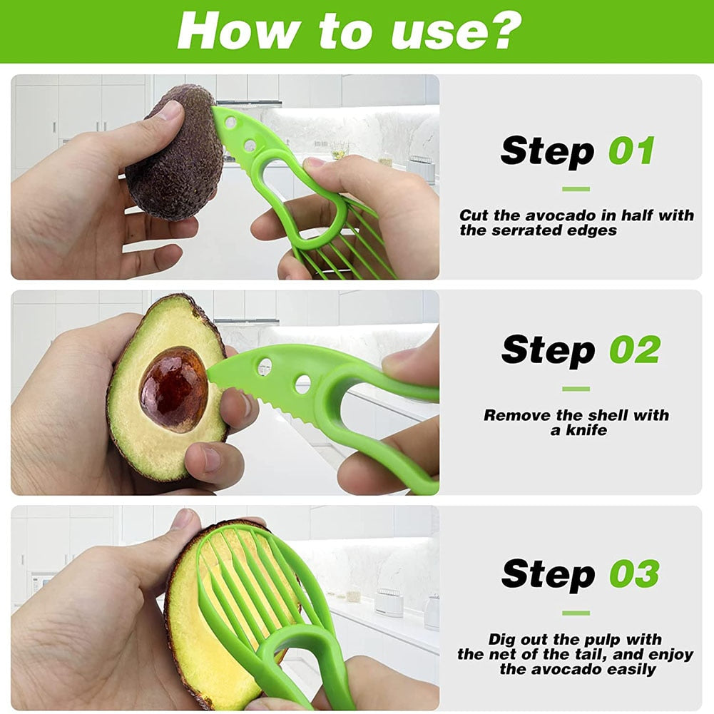 3 In 1 Avocado Slicer Shea Corer Butter Fruit Peeler Cutter Pulp Separator Plastic Knife Kitchen Vegetable Tools Kitchen Gadgets