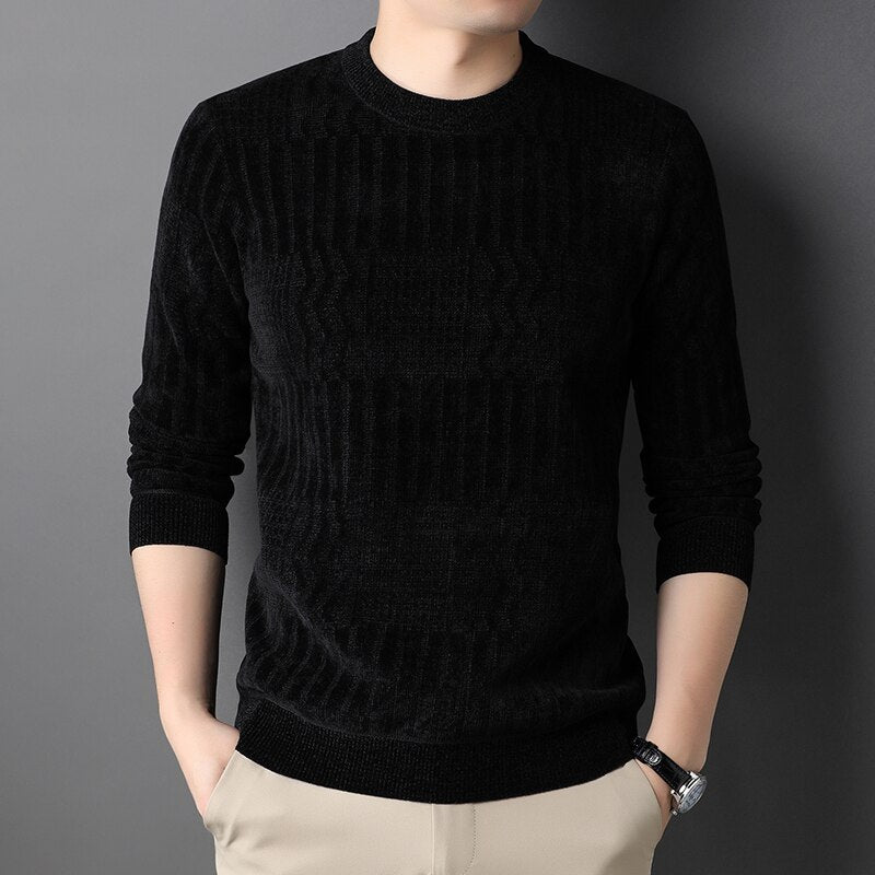 New Brand Vintage  Sweater Men Winter Fleece Thick Warm Pullovers Man Slim Fit Fashion Striped Knitted Sweater Men Clothing Y384