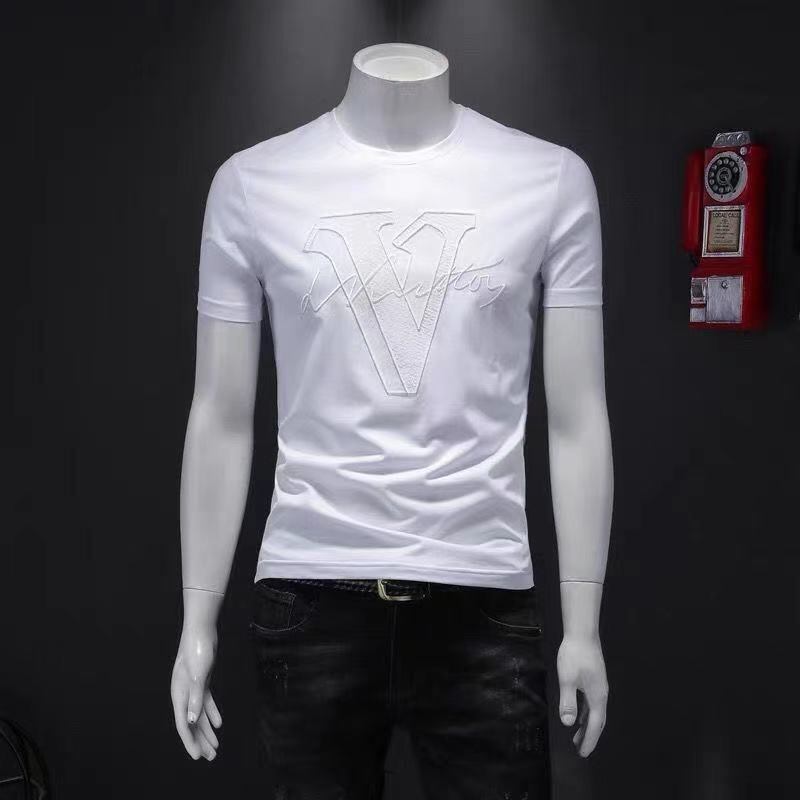 Summer New Men&#39;s Short-Sleeved T-Shirt Pure Cotton Round Collar Trim Personality Shirt Male T-Shirt