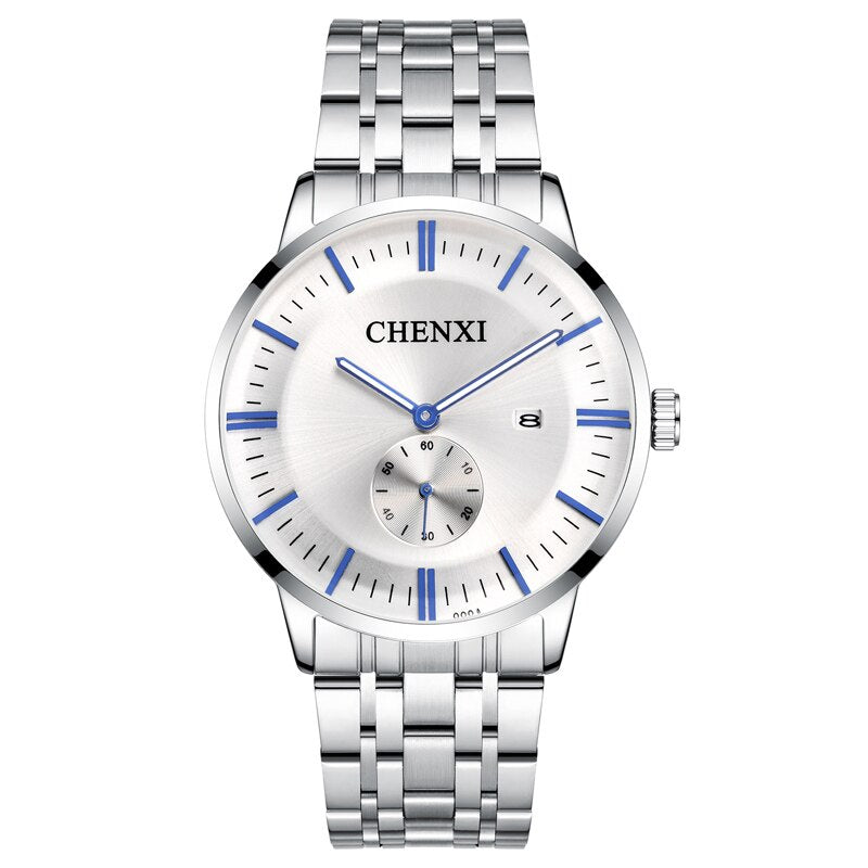 CHENXI Lover&#39;s Wristwatches Women Fashion Watches Men or Lady Quartz Watch Silver Stainless steel Waterproof Clock Date Watches