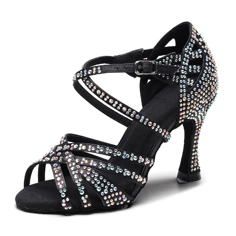 Latin Dance Shoes Ladies Salsa Tango Sneakers Training Dance Shoes High Heel Sandals Summer Square Dance Shoes Bronze Black