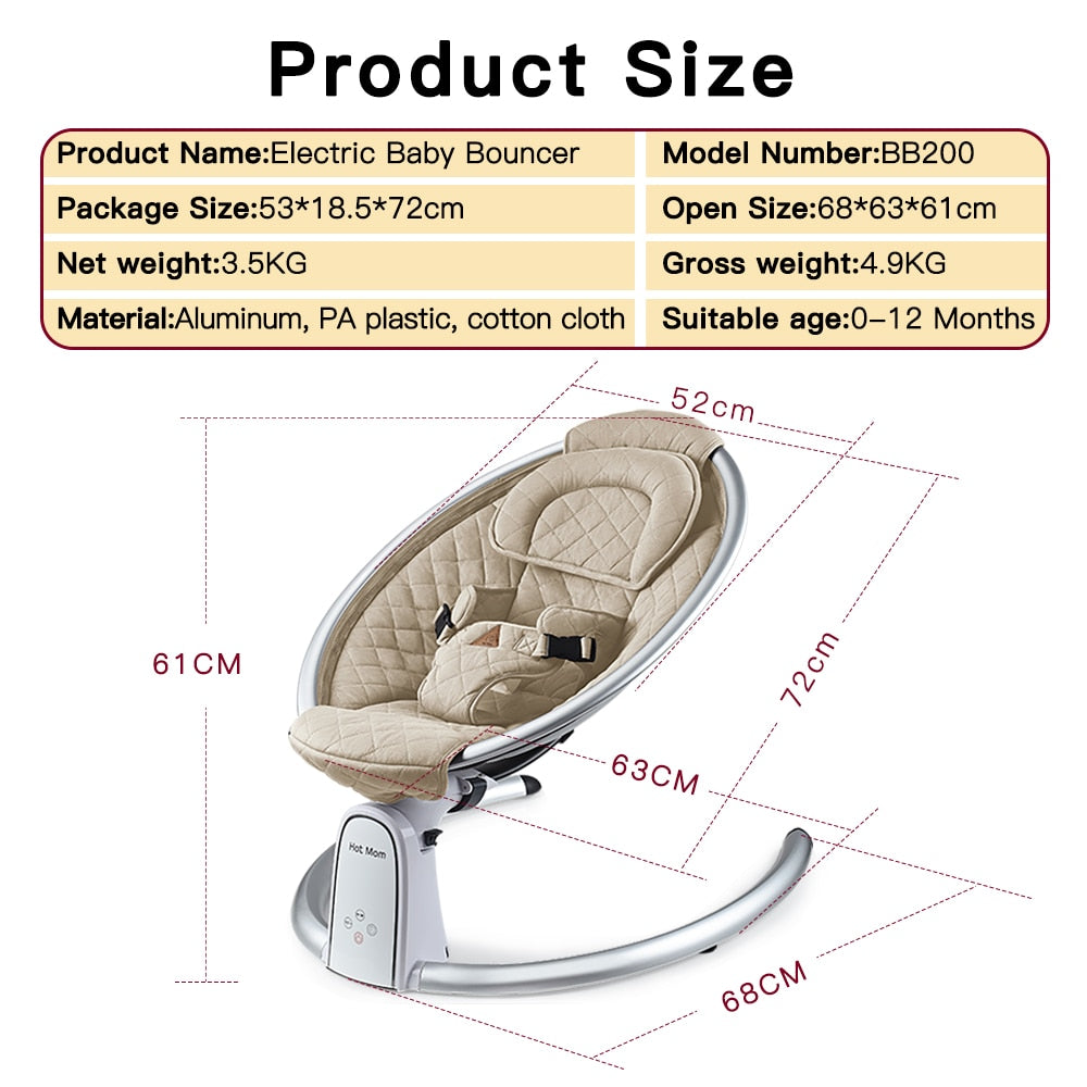 Electric Baby Bouncers with Bluetooth and Five Gear Swing,Hot Mom Intelligence Timing Baby Swing,Pure Cotton Baby Rocker Cardle