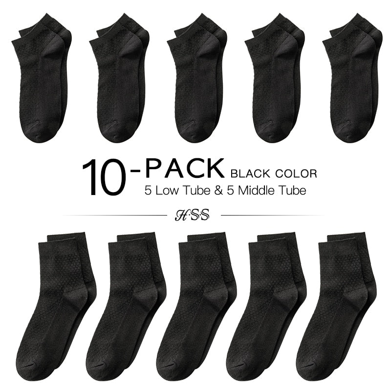 HSS Brand 10 Pairs/Lot Men Bamboo Fiber Socks Men Compression Summer Middle Socks Business Casual Mens Low Sock Big Size EU38-45