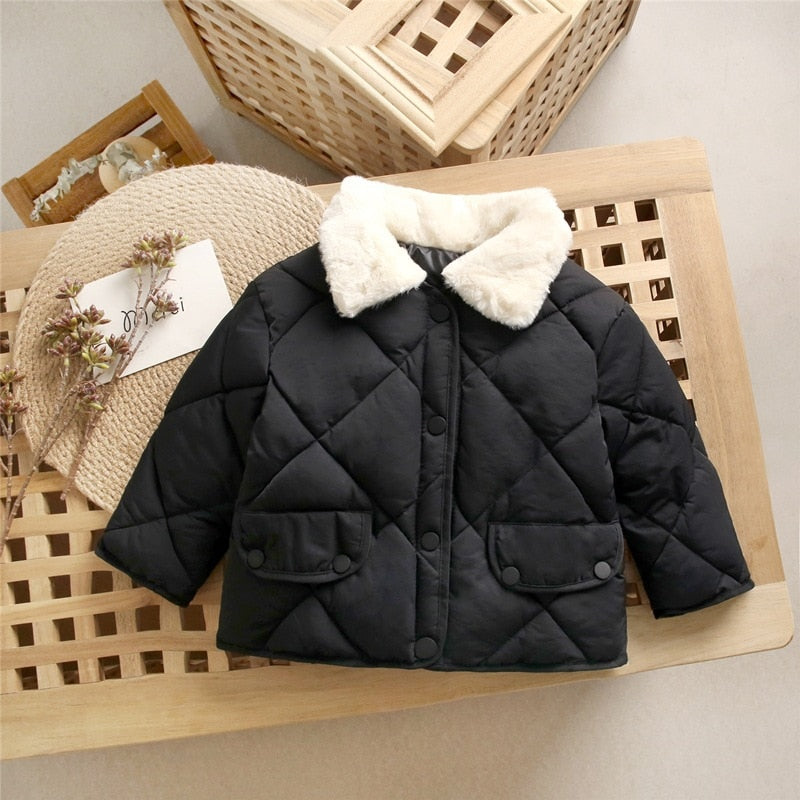 2022 New Winter Children&#39;s Warm Cotton Jackets Rabbit Fur Collar Coats Baby Short Quilted Jacket Kids Clothes Girl Boy Outerwear