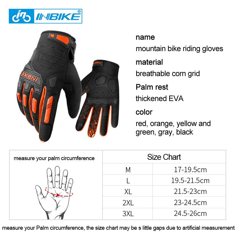 INBIKE Mountain Bike Gloves Thickened TPR Palm Pad Men&#39;s Woman Shockproof Full Finger Cycling Downhill MTB Bicycle Gloves MC020