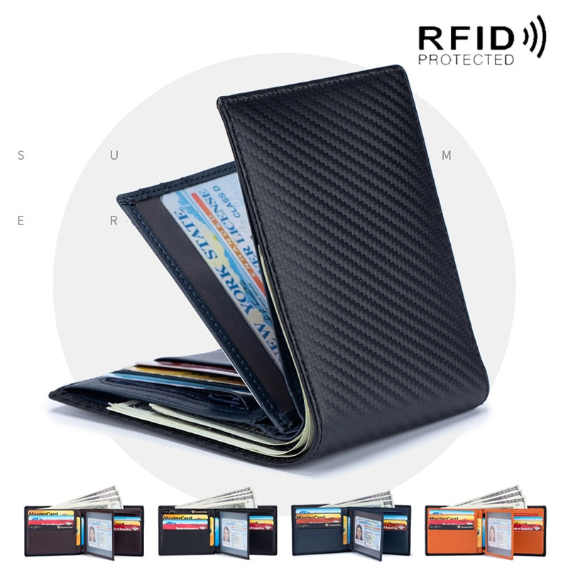 Genuine Leather Luxury Men&#39;s Wallet Rfid Anti-theft Brush Stripe Multifunctional Wallet Male Multiple Card Slots Card Holder