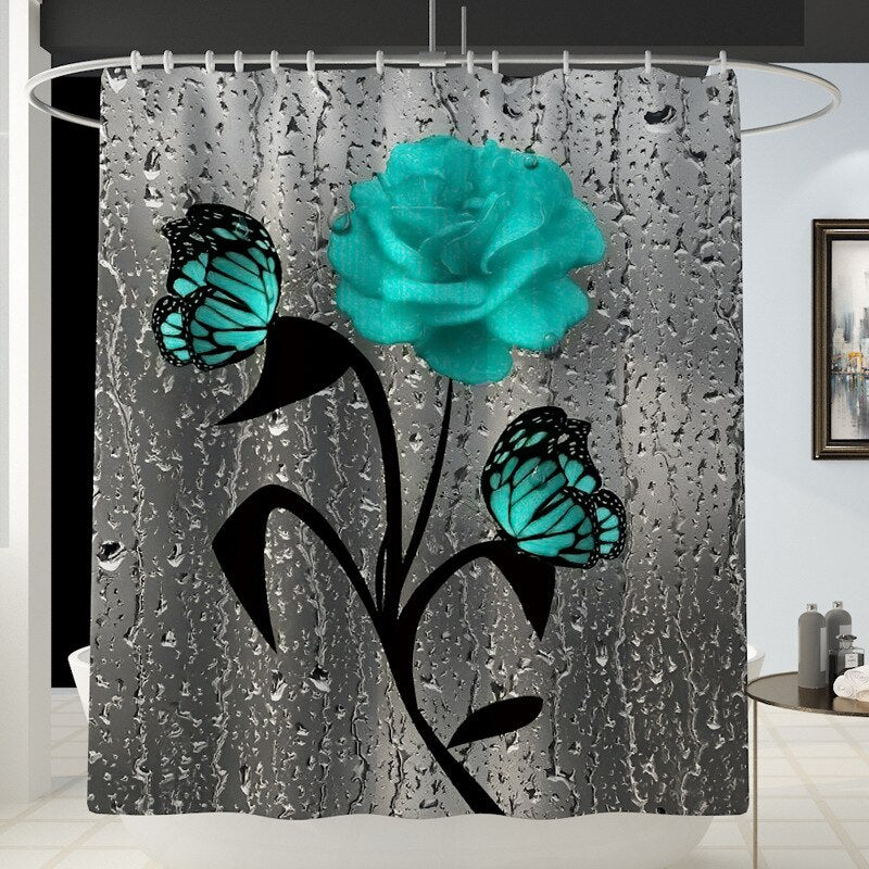 Floral Bath Mat and Shower Curtain Set Shower Curtain with Hooks Bath Rugs Anti Skid Bathroom Carpet Toilet Foot Pad Bath Mat