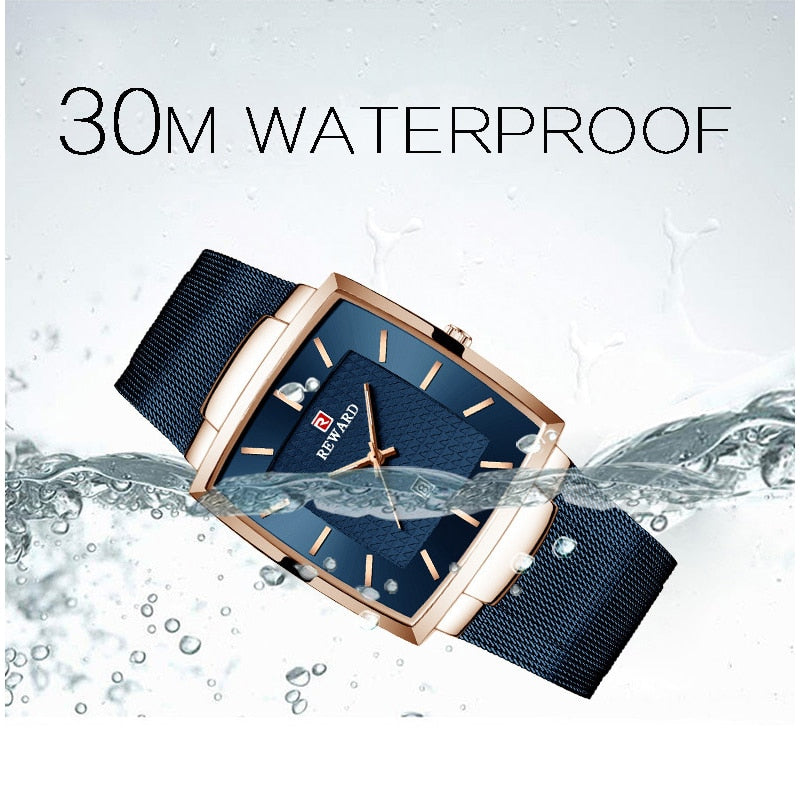 REWARD Watch Men Stainless Steel Blue Quartz Watches Male Fashion Top Brand Luxury Slim Mesh Waterproof Business Wrist Watch