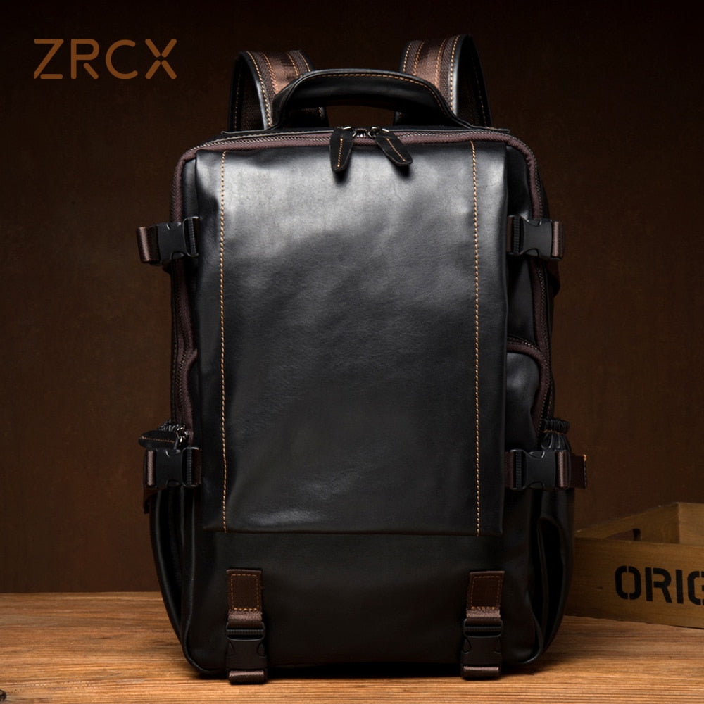 ZRCX Travel Genuine Leather Backpack Male Retro Handmade First Layer Leather Backpack Casual Business Computer Bag  School Bag