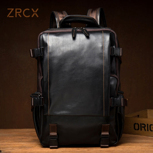 ZRCX Travel Genuine Leather Backpack Male Retro Handmade First Layer Leather Backpack Casual Business Computer Bag  School Bag