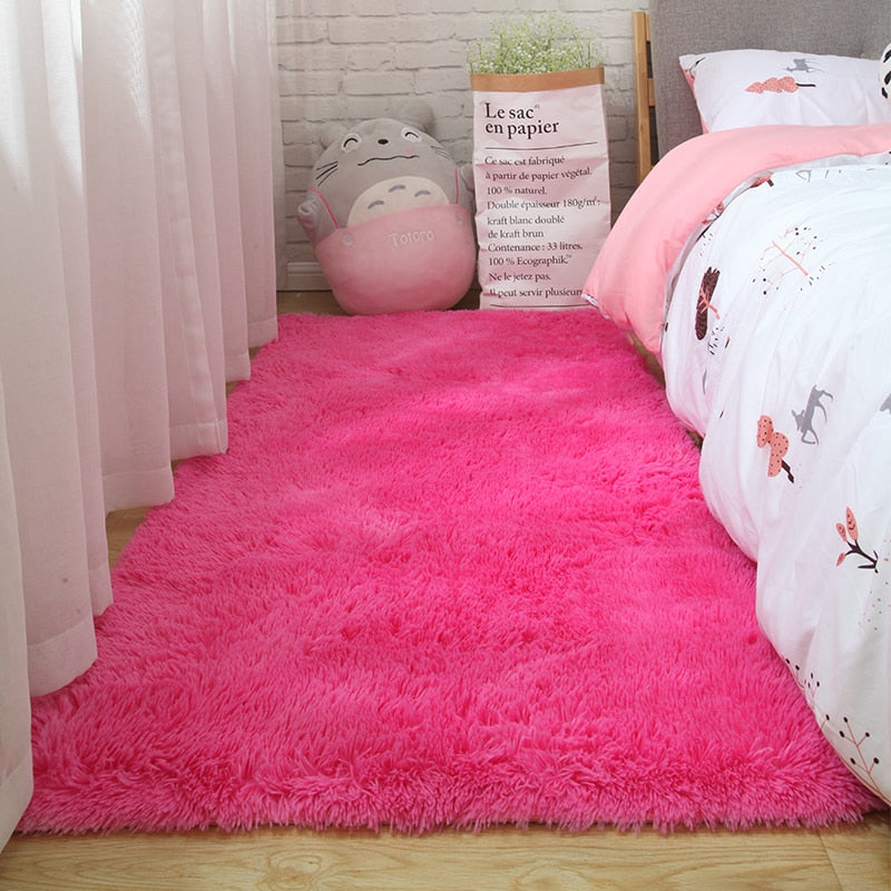 Pink Carpet For Girls Shaggy Children&#39;s Floor Soft Mat Living Room Decoration Teen Doormat Nordic Red Fluffy Large Size Rugs