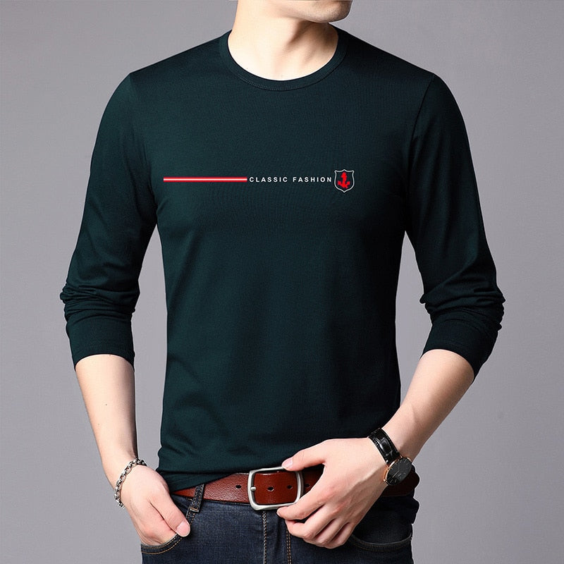 Top Quality New Fashion Brand 95% Cotton 5% Spandex t Shirt For Men O Neck Plain Slim Fit Long Sleeve Tops Casual Men Clothes