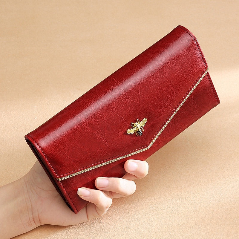 Fashion Genuine Leather Women Rfid Long Purse Female Clutches Money Wallets Handbag Cell Phone Card Holder
