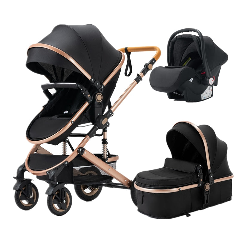 3 in 1 Baby Stroller with Car Seat Luxurious Environmentally Materials Four-wheel Shock Absorption Freeshipping 7-day Delivery