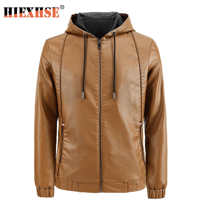 Leather Jacket Men Brand Casual Hooded Coat Autumn Spring Jackets Male Motorcycle Fashion Soild Biker PU Leather Jacket Men