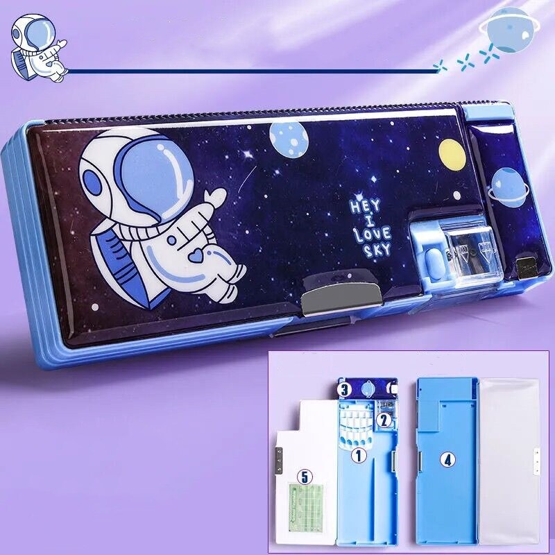 Cartoon Stationery box with pencil sharpener Plastic pencil case School storage box kid cute pen case Student pencil box gifts